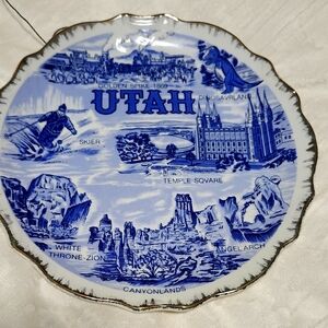 Blue and White Utah Ceramic  Souvenir Plate